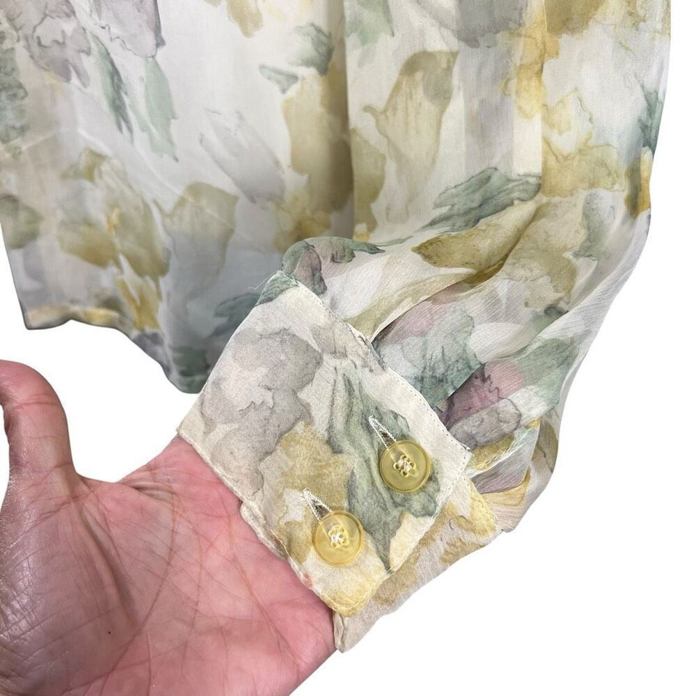 Jean-Louis Scherrer Women's Multicolor Floral Button Silk Blouse XLarge Vintage - Picture 6 of 12